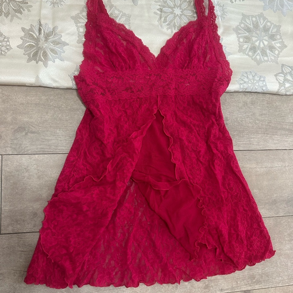 Vintage 90s Hanky Panky Red Lingerie Rosette Lace Chemise Women’s Small Elegant — image 5 of 8